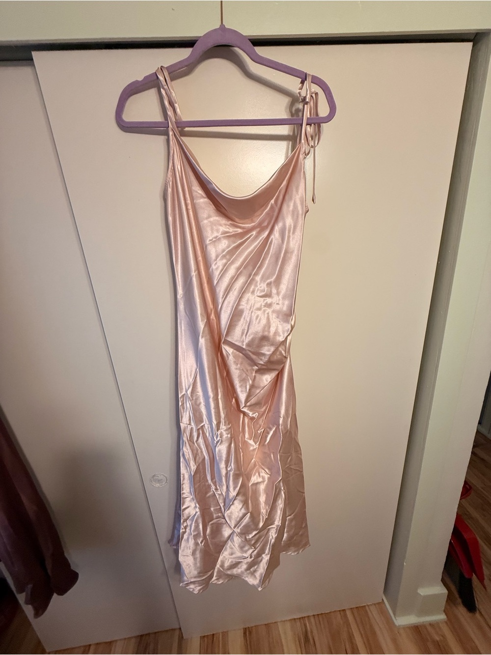 Cinderella Satin Slip Dress in Blush Peach